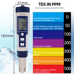 PH-meters 5-in-1 waterkwaliteitstester Digitale meter Waterkwaliteitsanalysator Detector PH/ TDS/ EC/ temperatuur/zoutgehalte testen IP67 230826