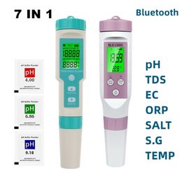 Medidores de PH Blue-tooth Digital 7 en 1 Medidor de pH PH / TDS / EC / ORP / Salinity / SG / TEMP Meter Water Quality Monitor Tester Agua potable Acuarios 230710