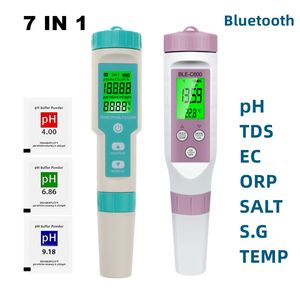 Medidores de pH Medidor de pH digital 7 en 1 con dientes azules PH/TDS/EC/ORP/Salinidad/SG/TEMP Medidor Monitor de calidad del agua Probador Acuarios de agua potable 230426