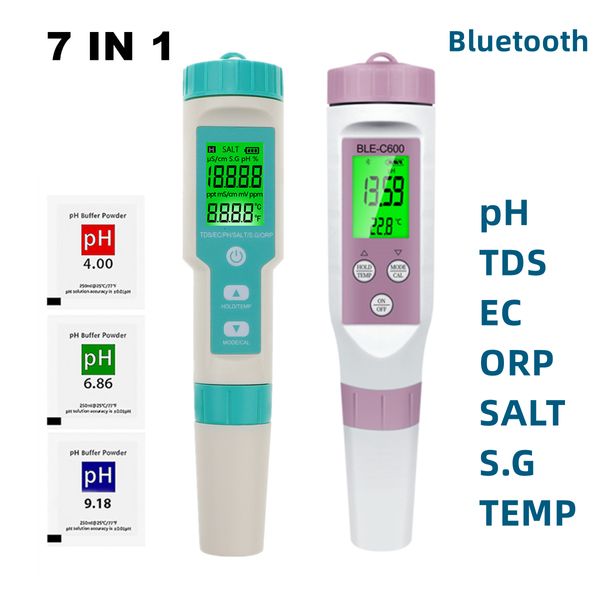 Medidores de PH Blue-tooth Digital 7 en 1 Medidor de pH PH / TDS / EC / ORP / Salinity / SG / TEMP Meter Water Quality Monitor Tester Agua potable Acuarios 230731