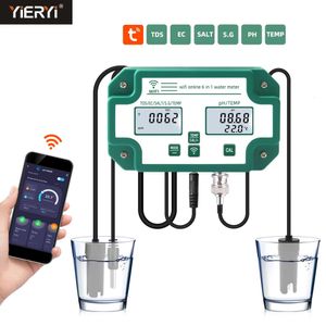 PH mètres numérique WiFi PH EC TDS sel SG.Temp mètre testeur de qualité de l'eau 6-en-1 multifonction moniteur intelligent Tuya APP contrôle prise US/EU/UK 231122