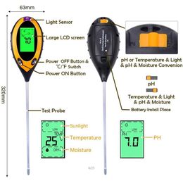 PH Meter Bodem PH Tester 4In1 PH Licht Vocht Zuurgraad Tester Bodem Tester Vochtmeter Plant Bodem Tester Kit Voor Bloem PH Meter Geen Doos 230721