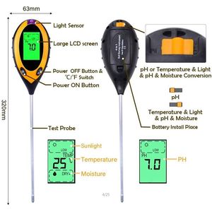 PH Mètres Sol PH Testeur 4In1 PH Léger Humidité Acidité Testeur Sol Testeur Humidimètre Usine Sol Testeur Kit Pour Fleur PH Mètre No Box 230721