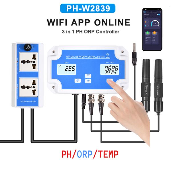 Medidores de PH Detector de control en línea WiFi inalámbrico Detector de calidad del agua Controlador 3 en 1 de pH/ORP/TEMP Probador de calidad del agua Sonda tipo BNC 230826