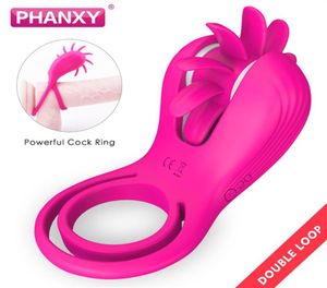 PHANXY Rotatie Orale Tong Likken Vibrator Vagina Clitoris Stimuleren Speeltjes voor Koppels Flirt Penis Vibrerende Ring MX1912282337733305