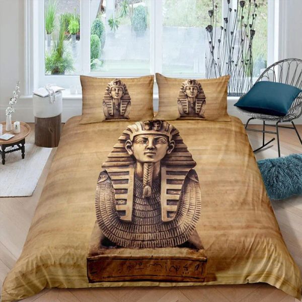 Couverture de couette pharaon reine de la tribu de tribu ancienne pyramides de couette pour garçons pyramides égyptiennes de style exotique en polyester