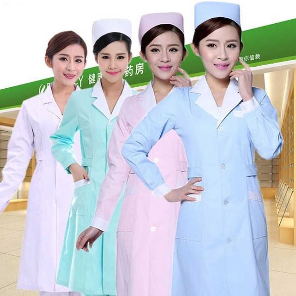 Uniformes de pharmacie blanc blouses de laboratoire à manches longues épais Slim Fit médecins infirmières uniformes femmes beauté hôpital vêtements de travail