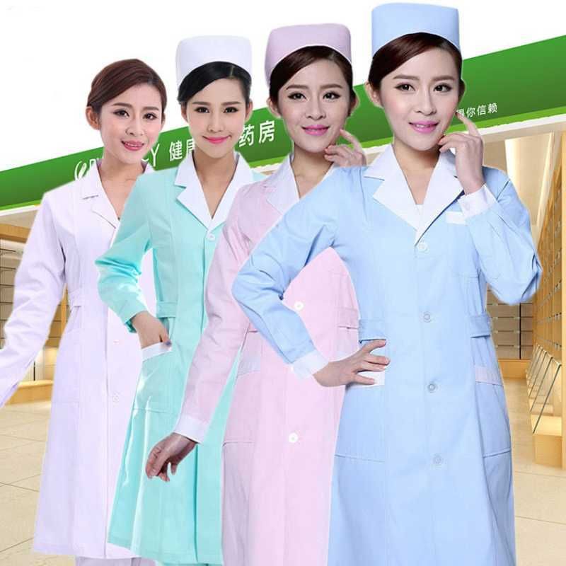 Pharmacy Uniforms White Lab Coats Long Sleeve Thick Slim Fit Doctors Nurses Uniforms Women Beauty Hospital Work Clothes