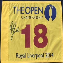 PHIL MICKELSON 2014 BRITSE OPEN Auto collectie ondertekend handtekening gesigneerde open Masters glof pin gedrukte vlag2694