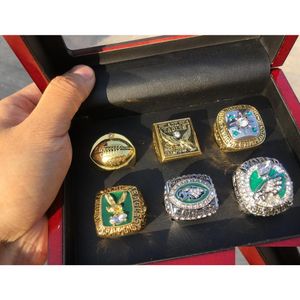 Philadelphia 6Pcs Eagle American Football Team Champions Championship Ring Set With Wooden Box Souvenir Men Fan Gift Drop Delivery Dhlfs