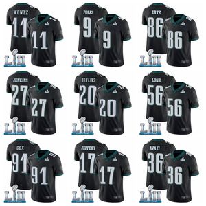 Philadelphia''eagles''men 86 Zach Ertz 9 Nick Foles 11 Carson Wentz Jay Ayi 91 Fletcher Cox 2018 Super Alshon Jeffery Bowl voetbalshirt zwart