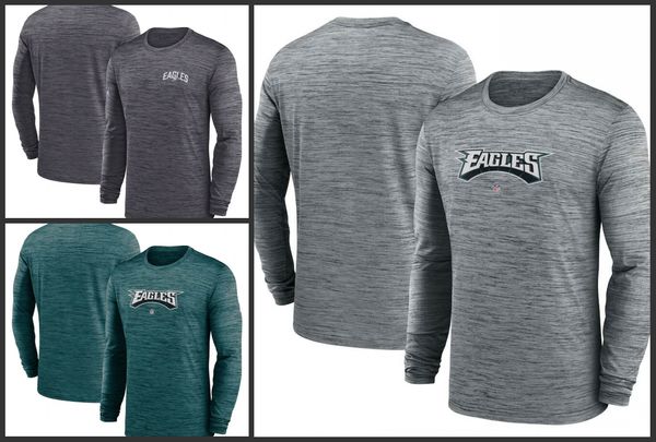 Philadelphia''Eagles''Men Heather Grey Sideline Team Velocity Performance T-shirt à manches longues