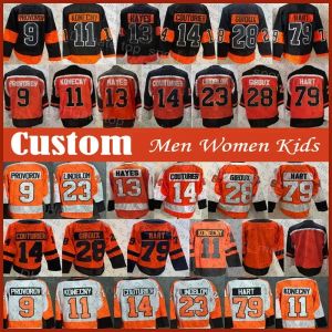 Philadelphia''Flyers''Carter Hart Travis Konecny Hockey Jersey Custom Provorov Couturier Kevin Hayes Morgan Frost Owen Tippett Brendan Lemie