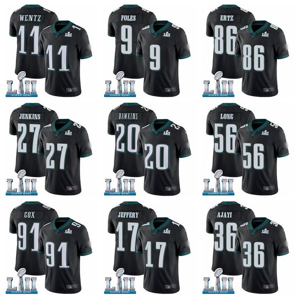 Filadelfiaaglesmen 86 Zach Ertz 9 Nick Foles 11 Carson Wentz Jay Ayi 91 Fletcher Cox 2018 Super Alshon Jeffery Bowl Football Jersey Black