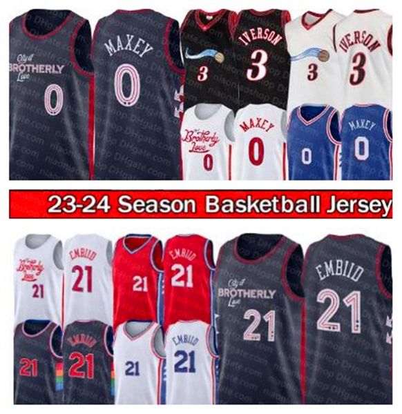 Philadelphias 76er Sixer Basketball Jersey Joel 21 Embiid Tyrese 0 Maxey Retro Allen 3 Iverson Men 2023-24 City Kids / Youth Jerseys Ed Edition Shirt Vest