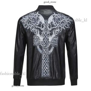 Philipe Plein T-shirts Designer Hoogwaardige luxe mode mode heren PP Skull Borduurwerk Lederen jas dik honkbal kraag jas simulatie motorfiets plein 752