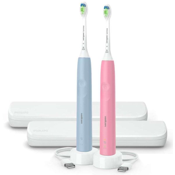 Brosse à dents électrique Philips Sonicare Brosse 2-Pack - Brosse à dents électroniques sonores rechargeable avec tête de brosse en diamant et capteur de pression