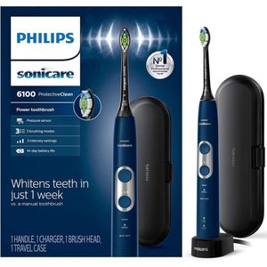 Philips Sonicare ProtectIveclean 6100 Brosse à dents électrique rechargeable en blanc - doux sur les gencives, élimine la plaque, 3 réglages d'intensité, capteur de pression