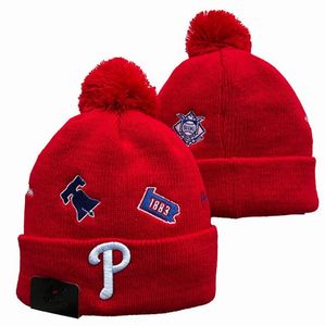 Gorro de los Phillies Gorros de Filadelfia SOX LA NY Equipo de béisbol de América del Norte Parche lateral Gorro de punto deportivo de lana de invierno Gorros de calavera