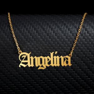 Angelina Old English Name Collier en acier inoxydable 18K Gold pour femmes bijoux Plaque name