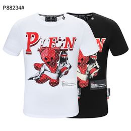 Phillip Plain T Shirt PP Mens Designer Tshirts Ropa de marca Rhinestone Gráfico T-shirt Cráneo Impreso Piedra Cáscara de alta calidad Hip Hop Casual P88103