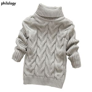 PHILOLOGIE 2T-8T couleur pure hiver garçon fille enfant épais tricoté bas col roulé chemises solide col haut pull pull 211201