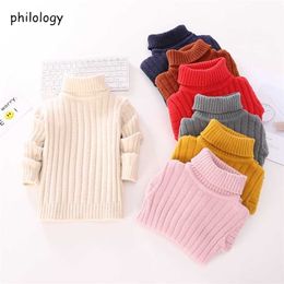 Philologie Pure Color Flash Fil Automne Hiver Garçon Fille Kid Chemises à col roulé épais Solide Pull Pull Pull 211104