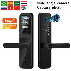 PHIPULO Tuya Wifi numérique électronique serrure de porte intelligente avec caméra biométrique empreinte digitale entrée sans clé el appartement serrures 240111