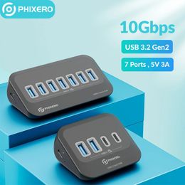 PHIXERO USB 3.2 Docking Station Hub 10Gbps Splitter Switch Dock Puerto múltiple Tarjeta SD Socket Tipo C Gen2 para Surface PC Laptop 3.0 240126