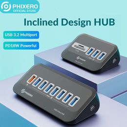 Splitter USB Phixero 3.2 Station d'amarrage à haute vitesse Adaptateur Multit-ports Multi-ports plusieurs socket otg 3.0 avec lecteur de carte SD 240418
