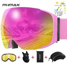 Phmax Pro Ski Goggles UV400 Anti-Fog brillenmagetische lens Nacht Visie Gele lens Outdoor Sport Snowboard Big Snow Goggles 231221