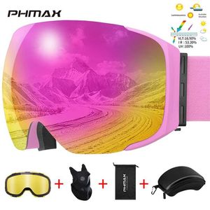 PHMAX Lunettes de ski Lunettes de ski magnétiques avec lentille jaune UV400 Lunettes de protection Ensemble d'étuis Lunettes de ski antidéflagrantes d'hiver 220110