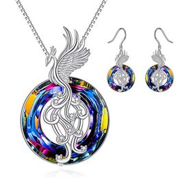 Phoenix Collares pendientes Nirvana de plata de Phoenix con círculo Joyas de cristal Cumpleaños Navidad San Valentín Día de la madre Regalos para mujeres niñas