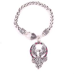 Phoenix Rising Charm pendentif argent Majestic Solar Fire Bird Amulet Wheat Link Chain Bracelet Bijoux Drop 241U