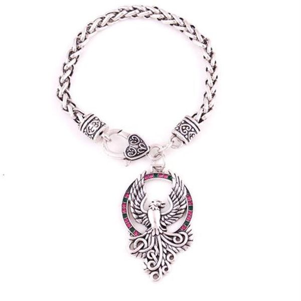 PHOENIX pendentif à breloque montante argent majestueux solaire oiseau de feu amulette blé lien chaîne Bracelet bijoux goutte 278S