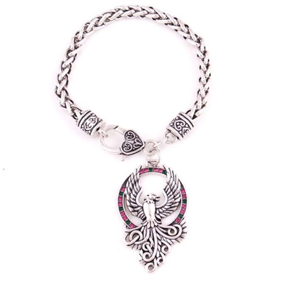 PHOENIX pendentif à breloque montante argent majestueux solaire feu oiseau amulette blé lien chaîne Bracelet bijoux goutte 3188