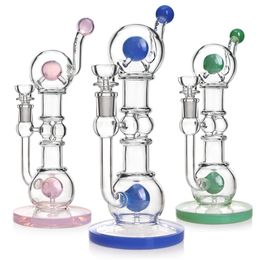 Phoenixstar 10 pouces recycleur Dab Rig Vase en verre Shisha avec double boule colorée Perc plates-formes pétrolières cire barboteur verre eau Bongs