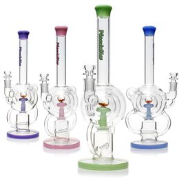 Phoenixstar 14 pulgadas Big Glass Recycler Water Pipe Water Bong Hookahs con cabezal de ducha Perc en capas triples de percolador de bolas de vidrio Bongs de agua para fumar