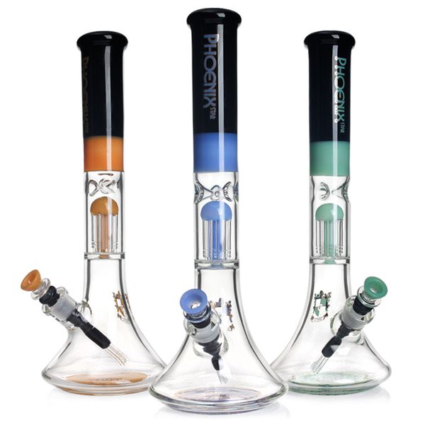 Phoenixstar Glass Beaker Pipe d'eau avec 8 bras percs recycler bang verre fumer thèse naufultuelle Bong 16 '' Talle d'eau à eau