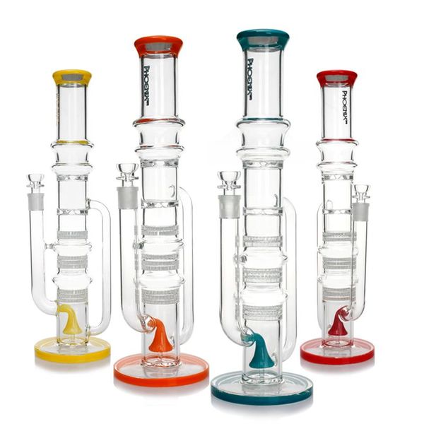 Phoenixstar Glass Water Bong Recelyer Glass Bong con ocho Percs en forma de panal, dos Percs de turbina y un cabezal de ducha, percolador de Perc, tuberías de agua de 18 pulgadas