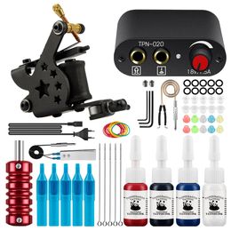 Phoenixy Complete Tattoo Body Art Kit voor beginners met 4 kleuren inkten Permanente pigmentcartridgenaalden Tattoo Machine Gun Set 240124