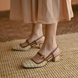 Phoentin printemps sandals d'été rétro véritable en cuir femmes mary janes chaussures carrés toe boucle de boucle