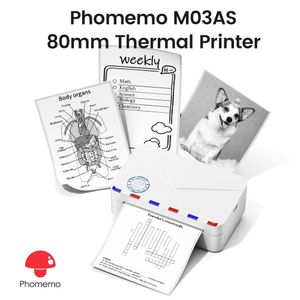 Phomemo M03AS Mini Portable Imprimante Thermal Imprimante Inkless Pocket Imprimante 300DPI Compatible 15/53 / 80 mm Paper pour l'étiquette 240426