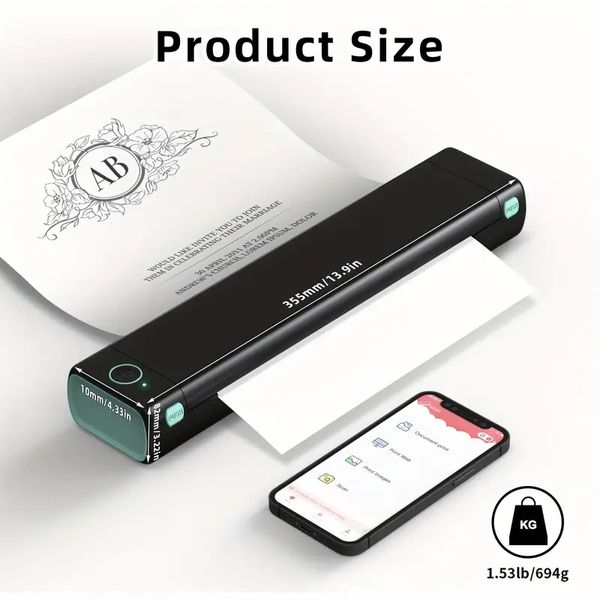 Imprimante thermique portable Phomemo M08F A4, prend en charge le papier thermique A4, imprimantes de voyage mobiles sans fil pour bureau de voiture, compatible avec les imprimantes portables