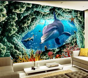 Papel pintado 3d para teléfono 3D mundo submarino búsqueda de delfines sala de estar dormitorio Fondo decoración de pared Mural papel tapiz