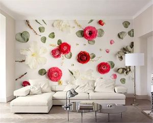 Papel tapiz 3d para teléfono, papel tapiz creativo con hojas de rosa y mariposas, flores secas, decoración de pared de fondo para sala de estar y dormitorio, Mural