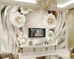 Papel tapiz de flores 3d, papel tapiz de lujo con rosas doradas para sala de estar y dormitorio, decoración de pared, pintura, Mural, papel tapiz antiincrustante impermeable