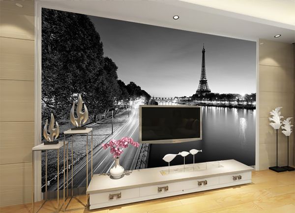 Papel tapiz 3d para teléfono, Torre de París, paisaje Simple en blanco y negro, decoración de pared de fondo para sala de estar y dormitorio, Mural