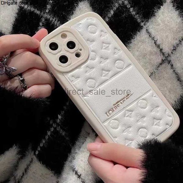 Téléphone Beautiful Designer Cas pour iPhone 15 Promax 14 13 12 Pro Max Case Luxury Lu Leather PhonCase Lettres Fleur Couverture en relief Shell Soft Shell