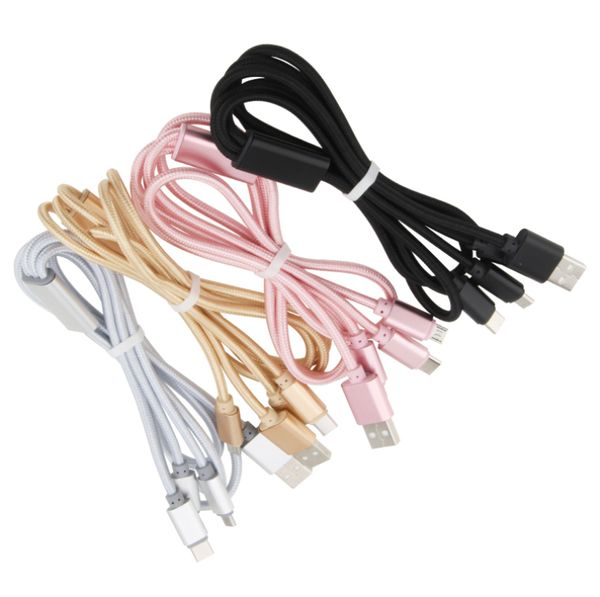 Cables de teléfono 1.2M 3 en 1 Cable de carga trenzado de nylon Micro USB Tipo C Línea de alambre para Samsung Android Teléfono Cable